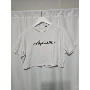 Alphalete Cropped Signature Logo Tee, White, Size Medium, Activewear.